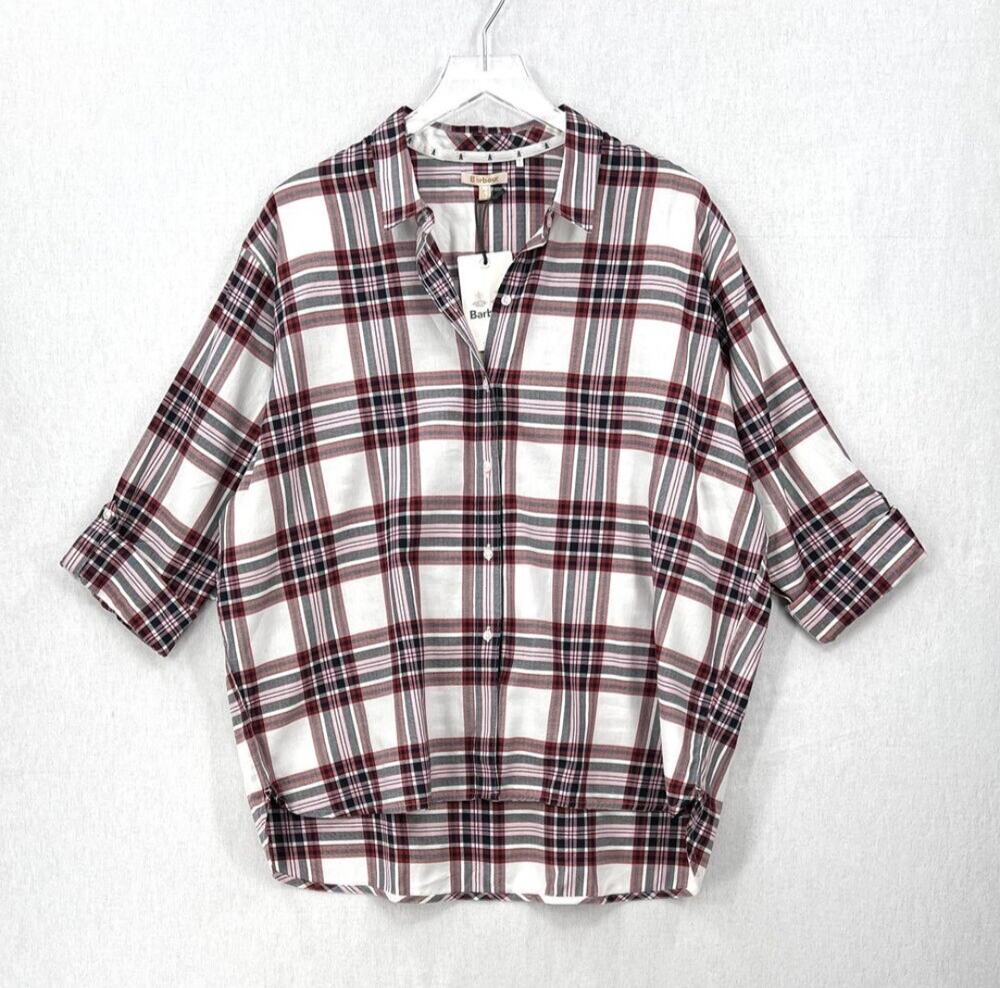Barbour Bethwin Cloud Check Plaid Shirt NWT 10 Cotton Roll Tab Button Down